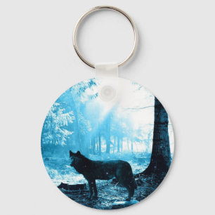 Black Wolf Alone in the Forest Keychain