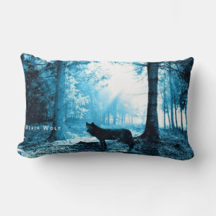 Black Wolf Alone in the Forest Lumbar Pillow