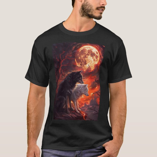 Black Wolf and White Wolf in the Red Moon Kingdom T-Shirt (Front)