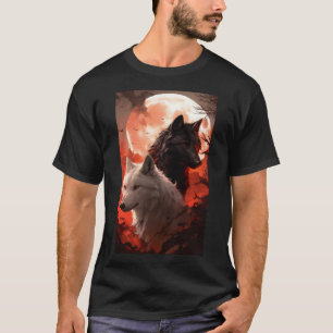 Black Wolf and White Wolf portrait by the Red Moon T-Shirt