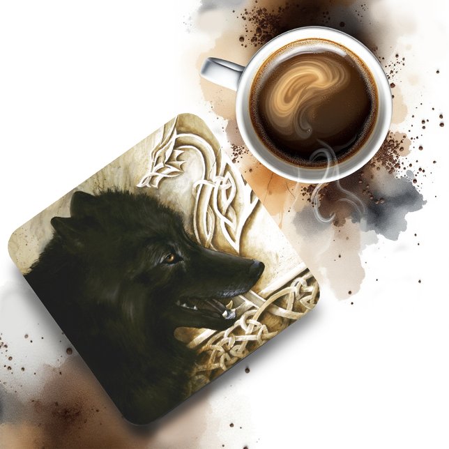 Black Wolf Celtic Dragon Knotwork Fantasy Coaster (Creator Uploaded)