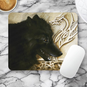 Black Wolf Celtic Dragon Knotwork Fantasy Mouse Pad