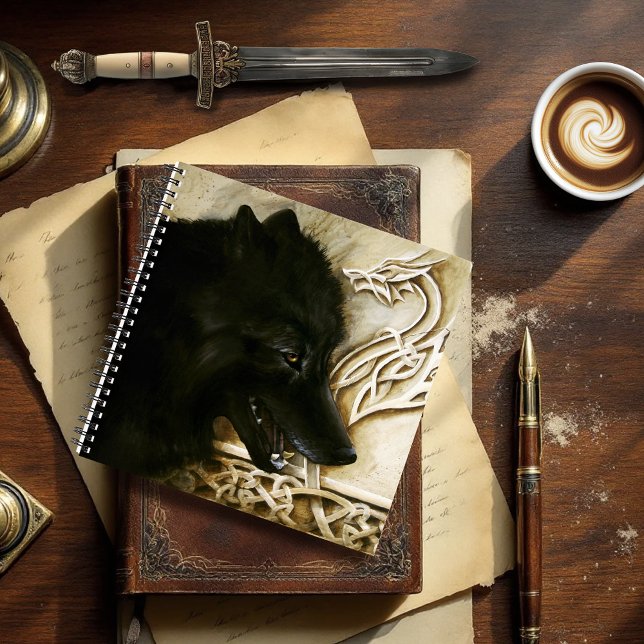 Black Wolf Celtic Dragon Knotwork Fantasy Notebook (Creator Uploaded)