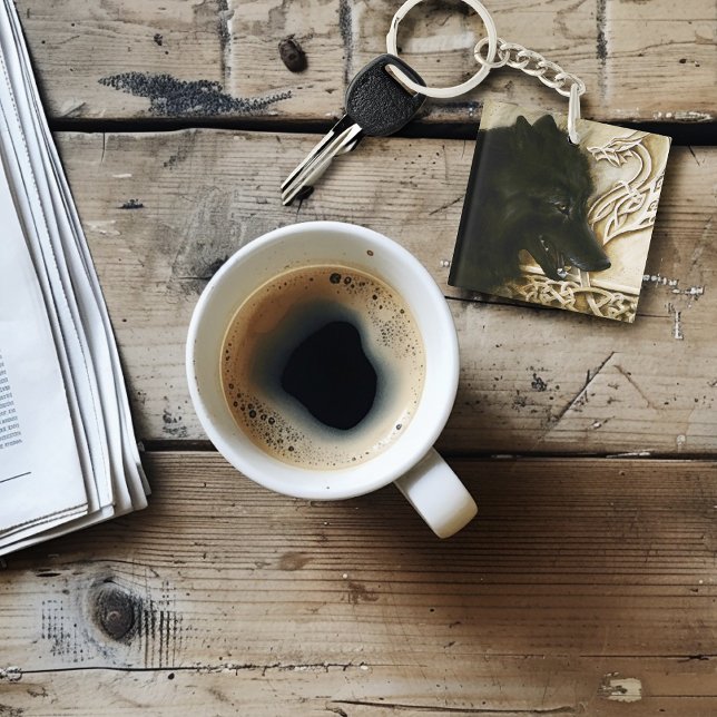 Black Wolf Celtic Dragon Knotwork Fantasy QR code Keychain (Creator Uploaded)