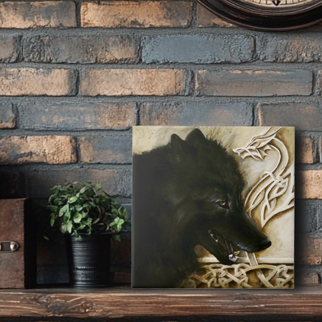Black Wolf Celtic Dragon Knotwork Fantasy Tile (Creator Uploaded)