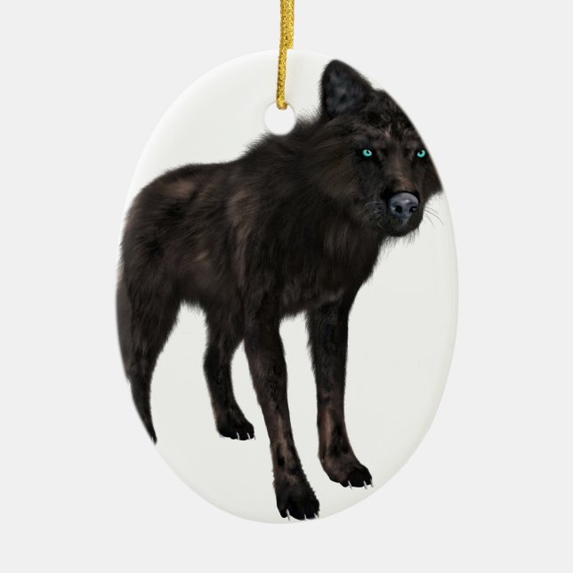 Black Wolf Ceramic Ornament (Front)