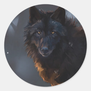 Black wolf classic round sticker