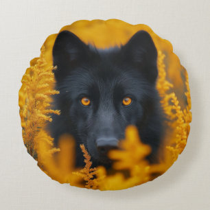 Black Wolf Dog German Shepherd  Round Pillow
