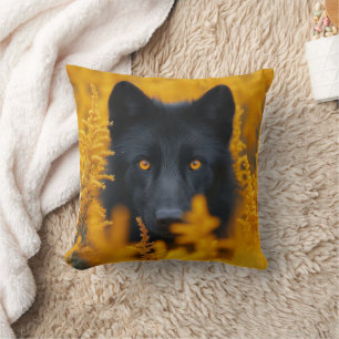 Black Wolf Dog German Shepherd  Throw Pillow