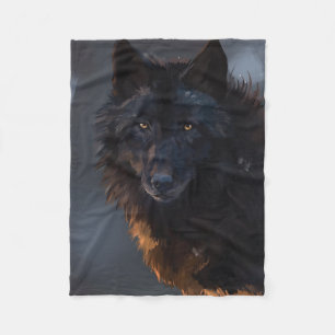 black wolf fleece blanket