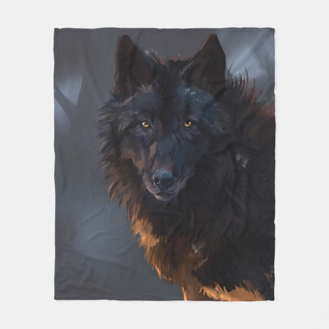 black wolf fleece blanket (Front)