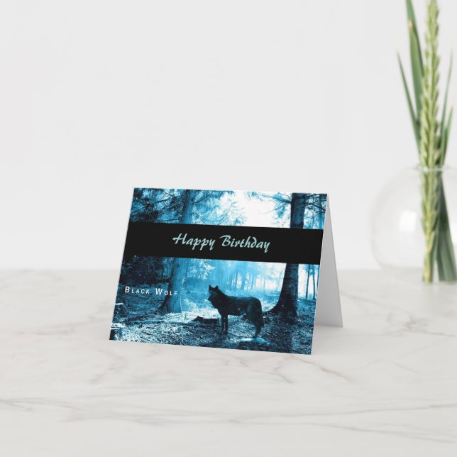 Black Wolf Happy Birthday Card (Front)
