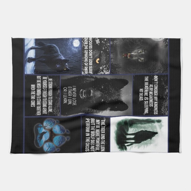 Black Wolf I Never Lose Either I Win Or I Learn Kitchen Towel (Horizontal)