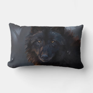 black wolf lumbar pillow