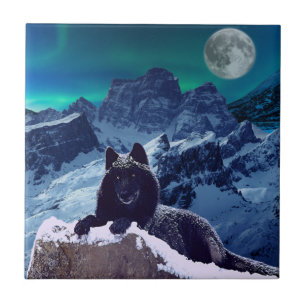 Black Wolf Moon Gothic Ceramic Tile