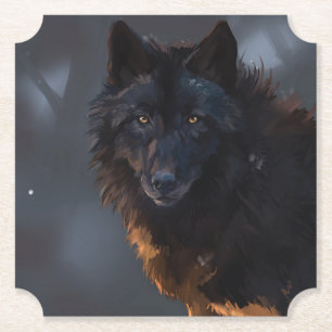Black Wolf Paper Coaster