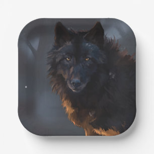 Black wolf paper plate
