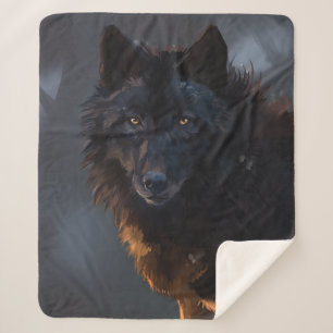 black wolf sherpa blanket