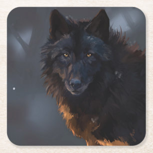 Black Wolf Square Paper Coaster