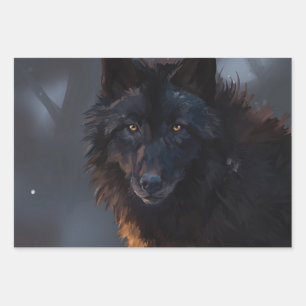 Black wolf wrapping paper sheet