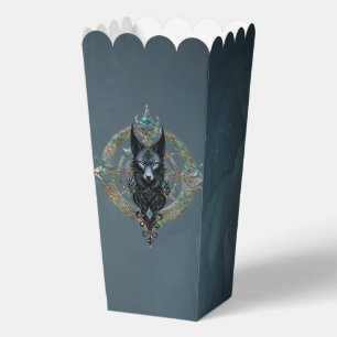 Black wolfs head with piercing blue eyes,  favor box
