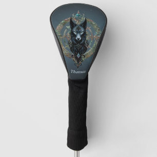 Black wolfs head with piercing blue eyes golf head cover