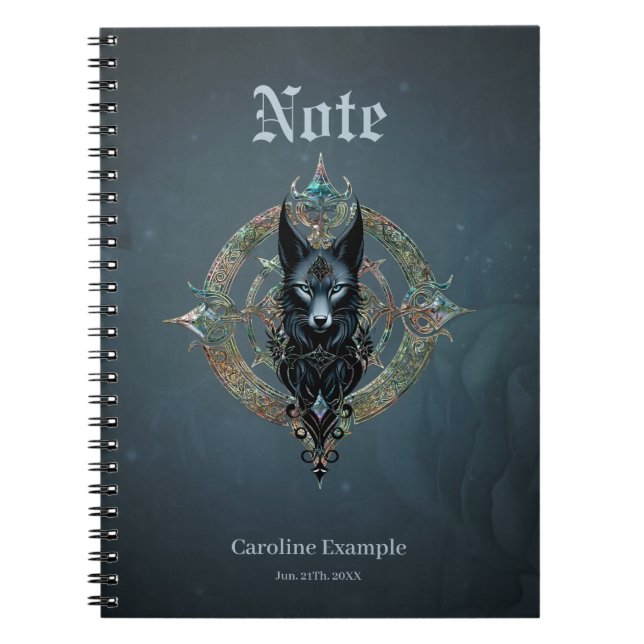 Black wolfs head with piercing blue eyes, notebook (Front)