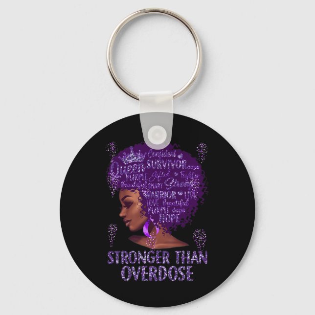 Black Woman Afro African Stronger Than Overdose Aw Keychain (Front)