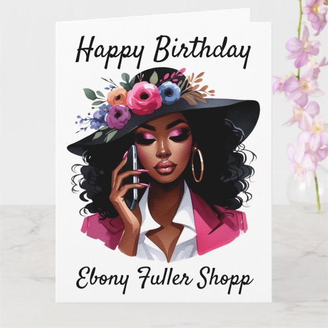 Black woman birthday card (Orchid)