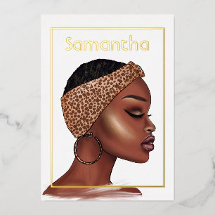 Black Woman Birthday Party Foil Invitation