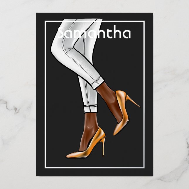 Black Woman Birthday Party Foil Invitation (Front)