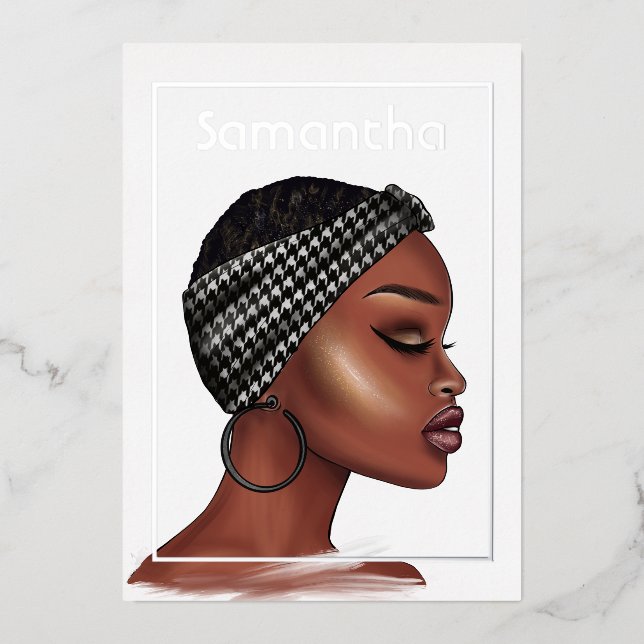 Black Woman Birthday Party Foil Invitation (Front)