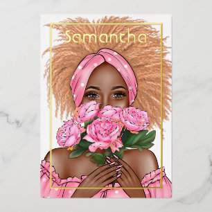 Black Woman Birthday Party Foil Invitation