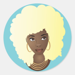 Black Woman, Blonde Hair, Blue Classic Round Sticker