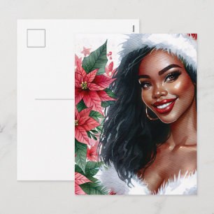 Black Woman Christmas Poinsettia Holiday Postcard