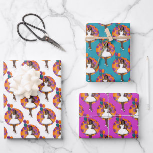 Black Woman Colorful Balloons Flower Pattern Wrapping Paper Sheet
