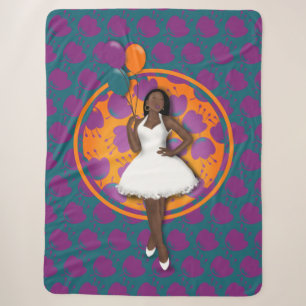 Black Woman Colourful Balloons Flower Pattern Teal Sherpa Blanket
