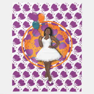 Black Woman Colourful Balloons Flower Pattern Whit Fleece Blanket