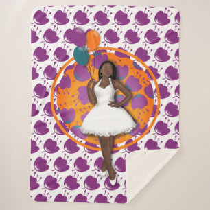 Black Woman Colourful Balloons Flower Pattern Whit Sherpa Blanket