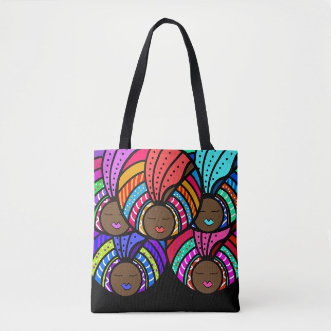 Black Woman, Colourful Turbans Tote Bag (Front)