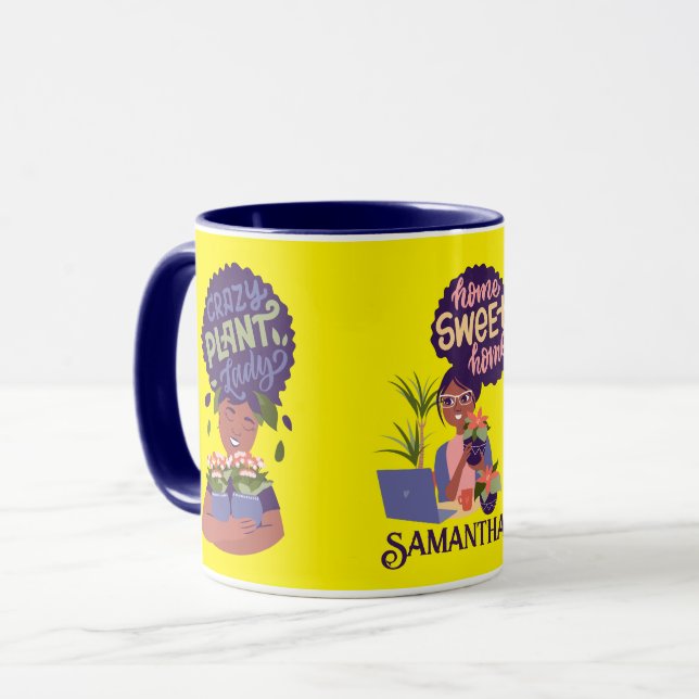 Black Woman Crazy Plant Lady, Home Sweet Home Mug (Front Left)