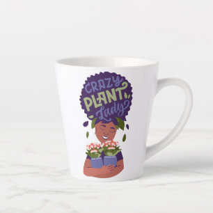 Black Woman Crazy Plant Lady, Hugging Plants Latte Mug