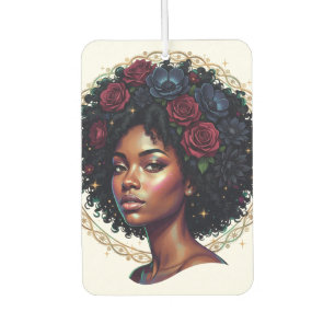 Black Woman Dark Floral Afro Air Freshener