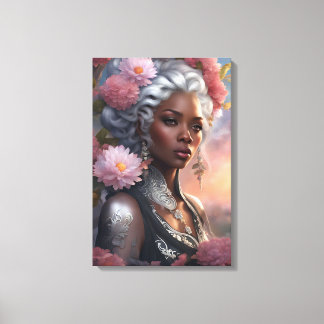 Black Woman Flower Garden Canvas Print