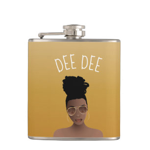 Black Woman, Gold Shades & High Bun, Yellow Gold Hip Flask