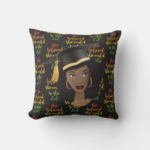 Black Woman Graduation Cap, She Believed She Could Throw Pillow