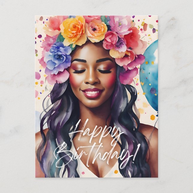 Black Woman Happy Birthday Multicolor Postcard (Front)