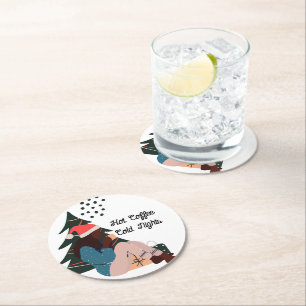 Black Woman Illustrated Christmas  Round Paper Coaster