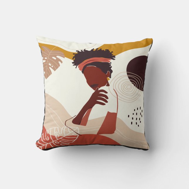 Black Woman Illustration Art, Portrait Print Throw Pillow (Front)