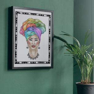 Black Woman in a Colorful Turban Poster